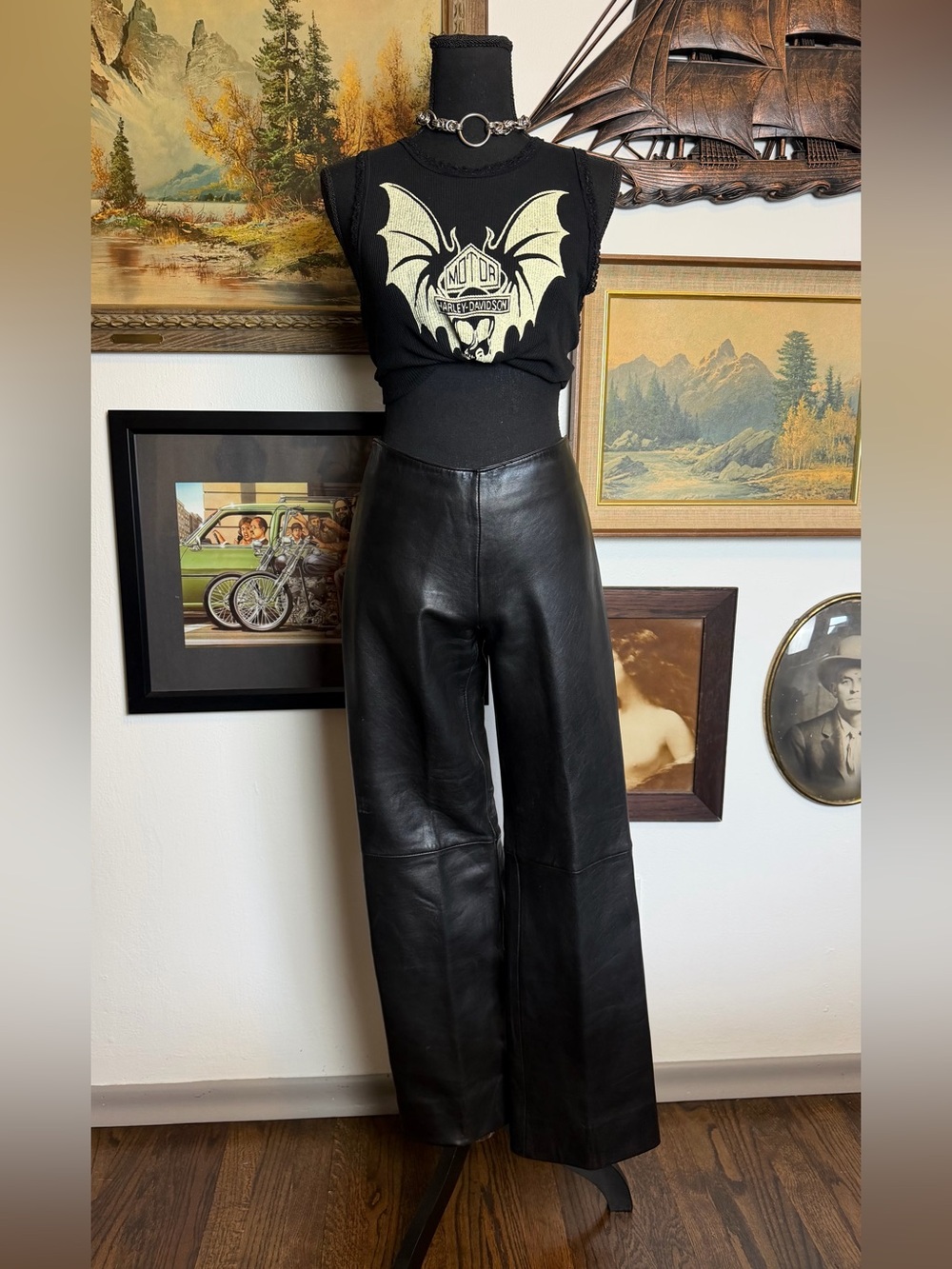 Vintage Mid-Rise Black Leather Pants By Trek New York Size 4 or 27.5" Waist